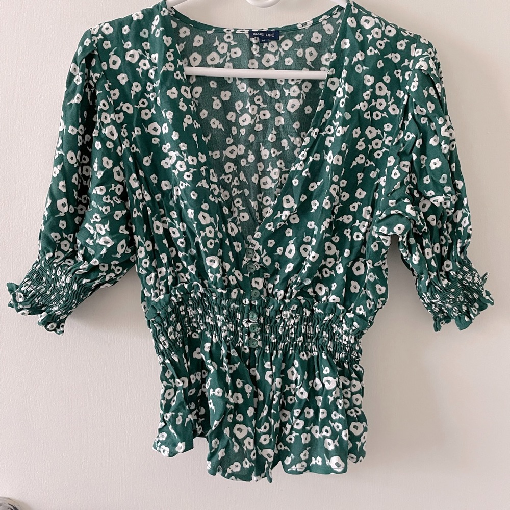 Planet Blue green and white floral blouse